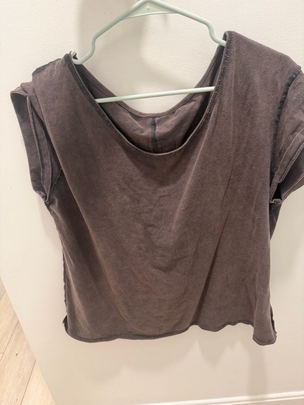 SHEIN Washed Brown Short Sleeve Scoop Neck Tee